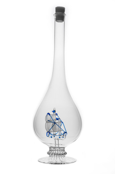 Glass Maker | Hand Blown Decorative Glass Wine and Liquor Decanter with Sailboat on the inside | 16oz (500ml), 11.5" high x 4" wide | Great for wine lovers and home decor connoisseurs.