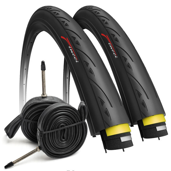 Fincci Road 700x25c Tire with 700c Bike Tube Presta - Foldable Kevlar 25-622 700c Bike Tire with LVL3 1 mm Nylon Puncture Resistant 60 TPI - Accessories for Folding, Carbon, Racing, City Bike