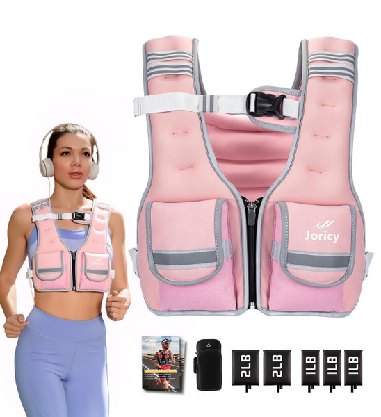 Adjustable Weighted Vest Woman Men 9-16lb Body Weight Vest with 5 Ironsand Weights Weighted Vest Women Adjustable Weights for walking Running Strength Training Workout Pink