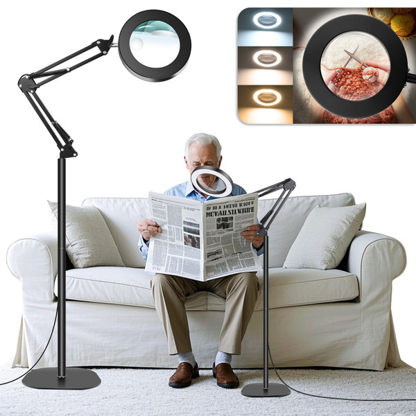 10X 30X Floor Magnifying Glass with Light and Stand, 72 LED Large Floor Magnifying Lamp, Magnifiers with Light for Close Work Reading Sewing Crafts