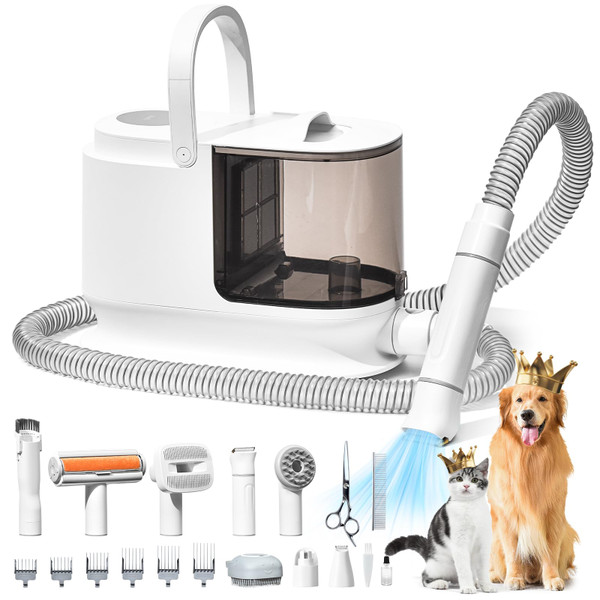 Bunfly Dog Grooming Kit & Dog Hair Vacuum, 3.5L Capacity Pet Grooming Vacuum with 13000kpa Strong Suction 99% Pet Hair,17 Tools Shedding Pet Hair, Home Cleaning -White