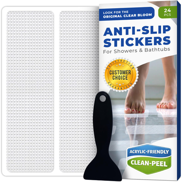 Anti Slip Shower Stickers 24 PCS, Invisible Non-Slip Shower Strips for Adults, Premium Adhesive Bath Tub Stickers (Clear)