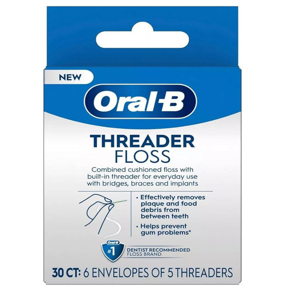 Oral-B Threader Floss, 30-Count: 6 envelopes of 5 threaders.