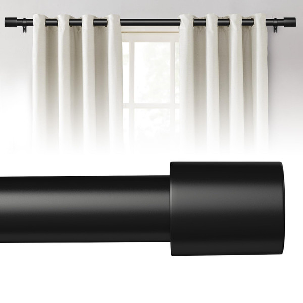 Extra Long Curtain Rods for Windows 240 Inches, 1 Inch Diameter Adjustable Black Curtain Rod, Heavy Duty Modern curtain rod with Aluminium Finials, 32"-240"