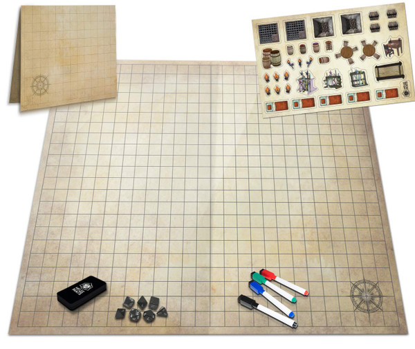 Melee Mats DND Map Starter Set - 23” x 27" Double Sided, Wet & Dry Erase Battle Terrain Grid for Dungeons and Dragons - Tabletop Board Gaming Kit with Accessories
