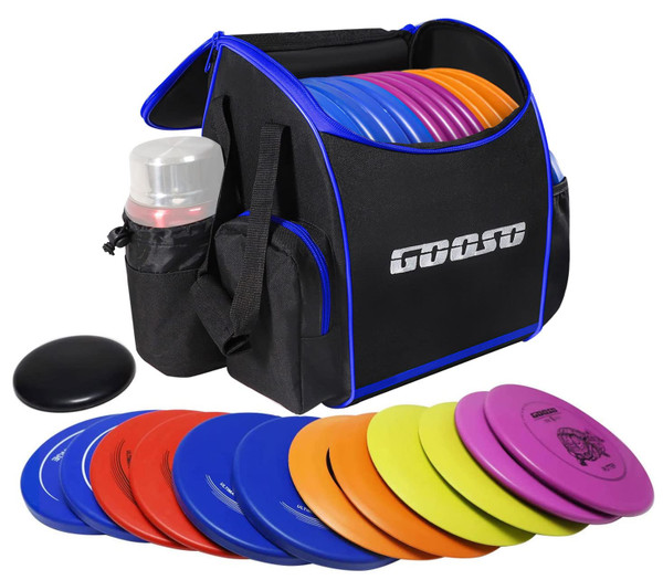 GOOSO Disc Golf Set with Bag - 12 PCS Flying Disc Golf Discs for Beginner with Putter, Midrange, Driver | Portable Disc Golf Backpack Holds 28+ Discs Free Stand Bag Design for Convenient Use