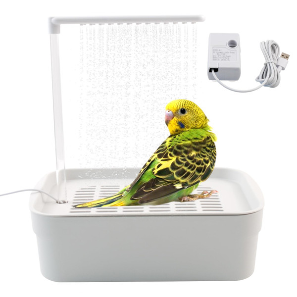 MUYG Automatic Bird Shower with Pump,Electric Bird Bath for Cage Water Circulated Indoor Parrot Bath Shower with USB Power Plug Bathwater Cycle Conure Bathtub for Parakeet Cockatiel Lovebird