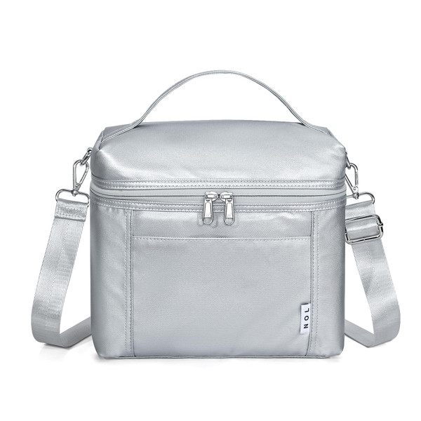 NOL Natural Organic Lifestyle Insulated Lunch Bags for Women Cooler Bag Lightweight Nylon Waterproof Lunch Box For Work (Silver, Medium(normal))