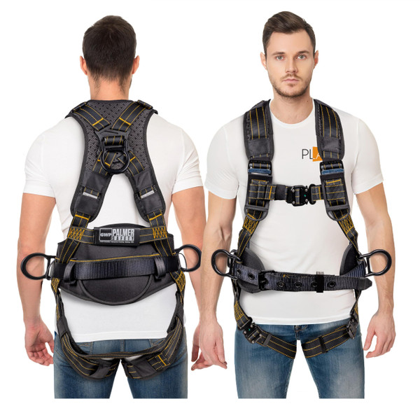 Palmer Safety Fall Protection Construction Safety Harness - QCB Chest and Legs - Aluminum D-Rings - Oil and Dust Resistant - OSHA and ANSI Compliant (Universal)