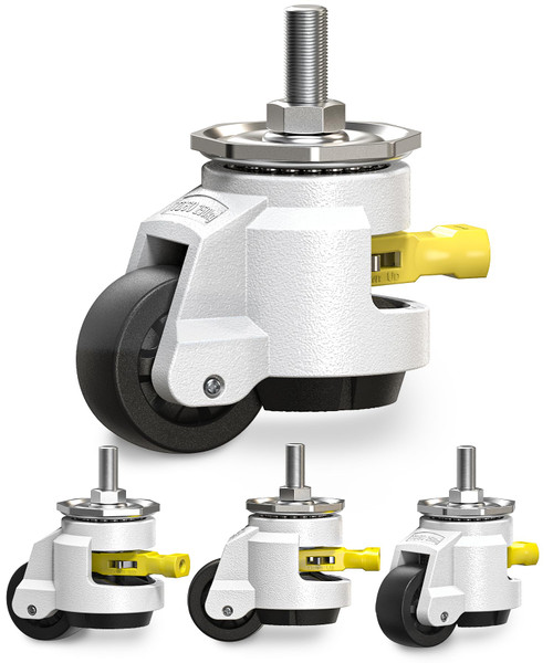 HOLKIE Leveling Stem Casters Set of 4 Heavy Duty Retractable Caster Wheels, 1/2" and M12 Stem Size, Total Capacity 2200 Lbs, Adjustable Wheel with Ratchet Handle for Workbench, Machine, Equipment