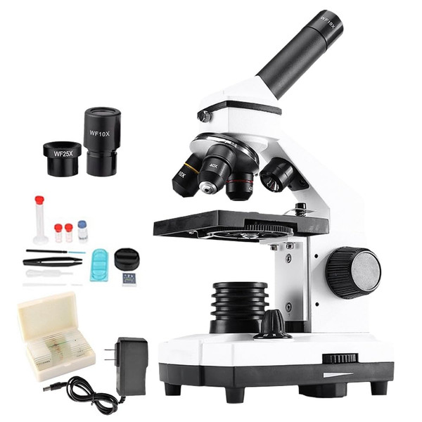 40X-2000X Microscope, Biological Microscope for Students Adults, for Home School Lab Scientific Research Education, with Microscope Slides, WF10X & WF25X Eyepieces, Accessories