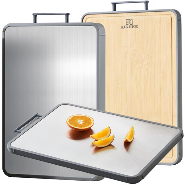 Titanium Cutting Board Double Sided Bamboo Cutting Board for Kitchen Double Sided Food Grade, Pure titanium & Bamboo Cutting Boards, Non-Stick Durable and easy to clean