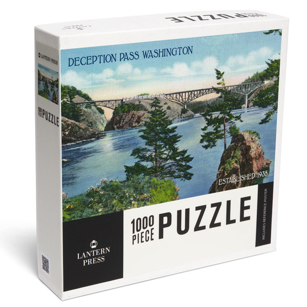 Lantern Press Whidbey Island, Washington, View of Deception Pass Bridge from The Side 1000 Piece Jigsaw Puzzle for Adults, Made in USA with Reference Poster