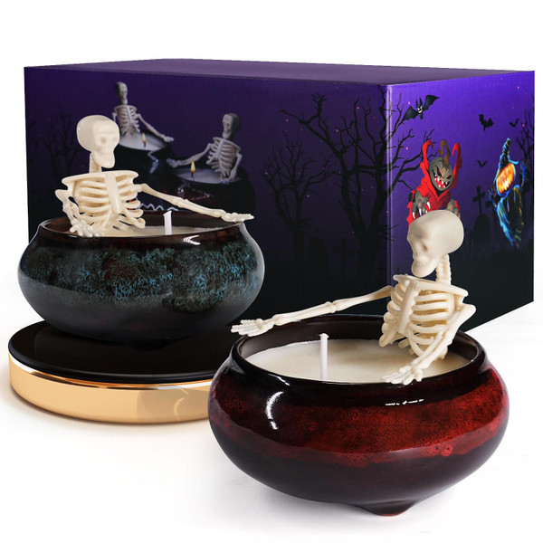 2 Pack Skeleton Candle - Long Burning Soybean Candles Perfect for Spooky Atmosphere, Decorative Skull Present | Ideal Gift for Halloween Lovers 2 Pack Skeleton Candle - Long Burning Soybean Candles Perfect for Spooky Atmosphere, Decorative Skull Present | Ideal Gift for Halloween Lovers