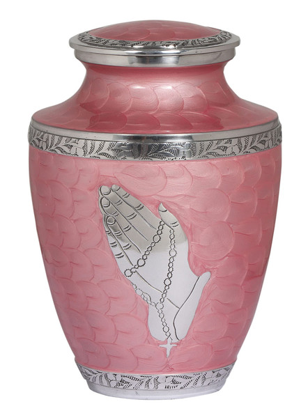 BOLD & DIVINE™ Modern Pearl Pink Cremation Urn |Human Ashes Adult Memorial urn, Burial, Funeral Cremation Urns | 200 Cubic Inches (Praying Hands)
