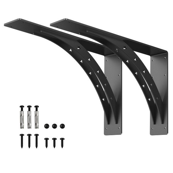 PICESA Heavy Duty Shelf Brackets，max Load 900 LBS,Premium Alloy Metal Mantel Brackets , (Set of 2) Fireplace Mantel Brackets - Countertop Support Brackets (Matte Black, 24 inch x 15 inch)