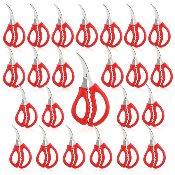 24 Pcs Seafood Scissors Crab Scissors Seafood Shears, Kitchen Seafood Scissor for Crab, Multifunctional Stainless Steel Shears Crab Leg Crackers Fish Shrimp Lobster tools for Seafood Peeling (Red)