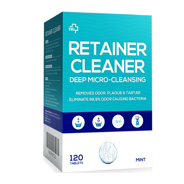 Y-Kelin Retainer and Denture Cleaner 120 Tablets for 4 Months Removes Stains Plaque Odors for Dentures Retainers Mouth Guard and Removable Dental Appliances (120 PCS, Mint)