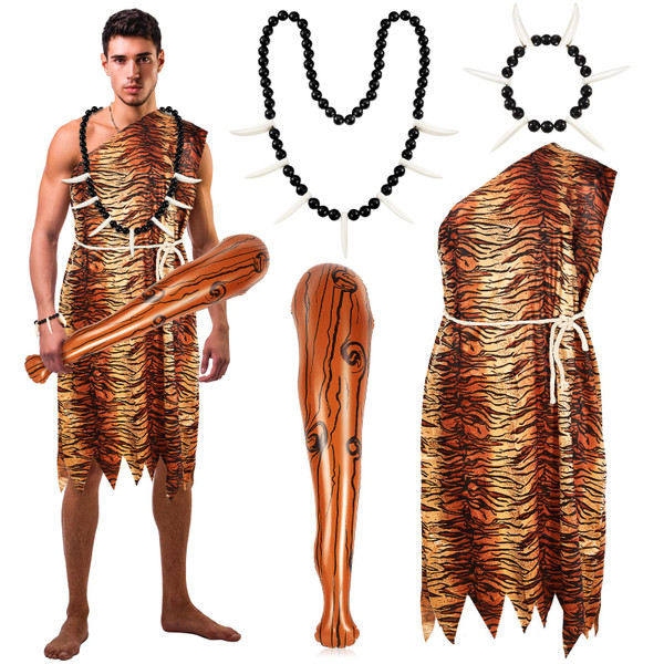 Jecery 4 Pcs Costume Jungle Necklace Tooth Bone Bracelet Inflatable Cave Bat Prehistoric Caveman Accessories for Halloween(Man Style) Jecery 4 Pcs Costume Jungle Necklace Tooth Bone Bracelet Inflatable Cave Bat Prehistoric Caveman Accessories for Halloween(Man Style)