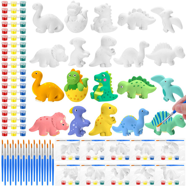 Simgoing 20 Set Dinosaur Ceramic Painting Kit DIY Ceramic to Paint Your Own Dinosaur Figurines Unpainted Plaster Arts and Craft for Adults Christmas Birthday Party Favors