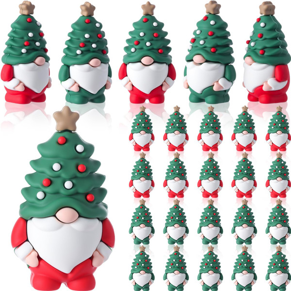 Sonwyoung 25 Pcs Mini Christmas Gnome Figurines Including Red and Green Tiny Christmas Tree Hat Gnomes Figures for Hide and Seek Little Rubber Statue for Xmas Gifts Winter Table Xmas Tree Decoration
