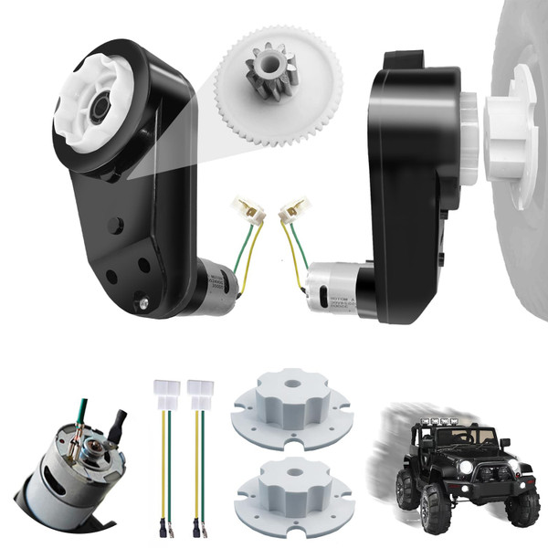 2PCS 24V RS555 35000RPM High-Speed Steel Gears Motor Gearbox for Power Wheels Kids Ride on Car Motor Upgrade,18V-24V Motor Conversion Kit,Coupler for Power Wheels Rubber Tire Upgrade Replacement Parts