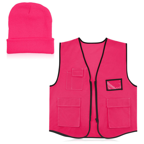 Jeere Blaze Pink Hunting Vest and Hat Set - Knitted Hat for Adult Hiking and Fishing