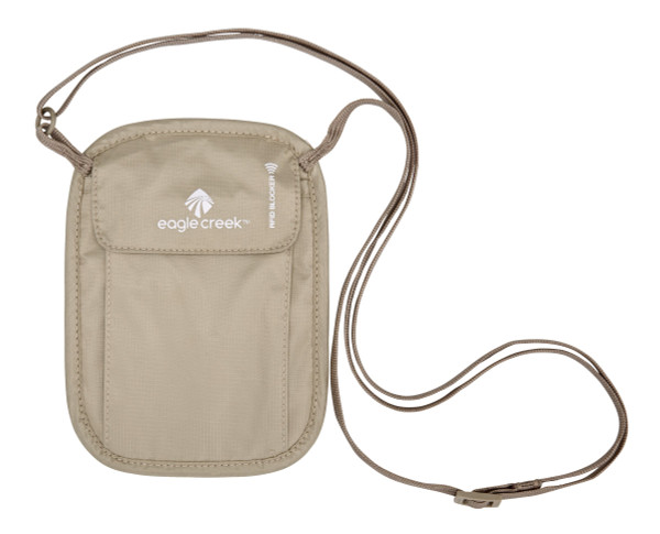 eagle creek RFID Blocker Neck Wallet - Durable and Lightweight Travel Passport and Valuables Organizer with Hook and Loop Closure and Adjustable Neck Strap, Tan