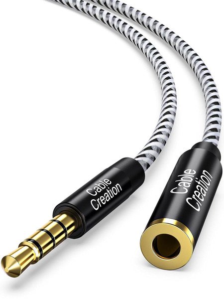 CableCreation 3.5mm Headphone Extension Cable 6FT/1.8m, 4Pole TRRS Aux Cord with Microphone, 1/8 Stereo Audio Cable for Phones, Headphones, Speakers, Tablets, PCs, MP3 Players, Laptops, Black