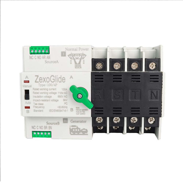 ZexoGlide Dual Power Automatic Transfer Switch, Din Rail Mounted Power Transfer Switch (4P 110V)