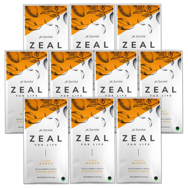 Zurvita - Zeal for Life Wellness Drink Mix - Classic Mango Flavor - Gluten-Free, Vegan, with Biotin, Vitamins and Minerals for Health - 10 Packets
