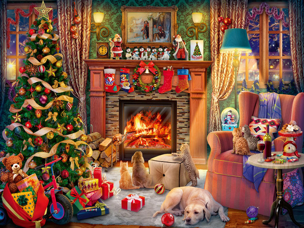 Ravensburger - Christmas Eve - 1500 Piece Jigsaw Puzzle - Quaint Home for The Holidays Scene Featuring Toys, a Tree and The Family Pets - Premium Quality - Ages 12+