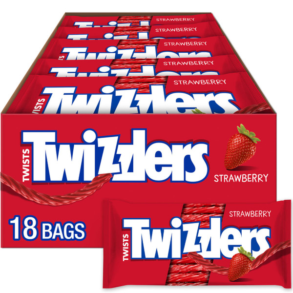 TWIZZLERS Twists Strawberry Flavored Licorice Style, Chewy Candy Packs, 2.5 oz (18 Count)