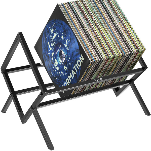 VIVO Vinyl Record Display, Large Capacity Rack, Holds 75-100 LPs, Anti-Tip Design, Protects Vinyl Collections, Album Organizer, Great for Books and Magazines, Black, STAND-VRH1B