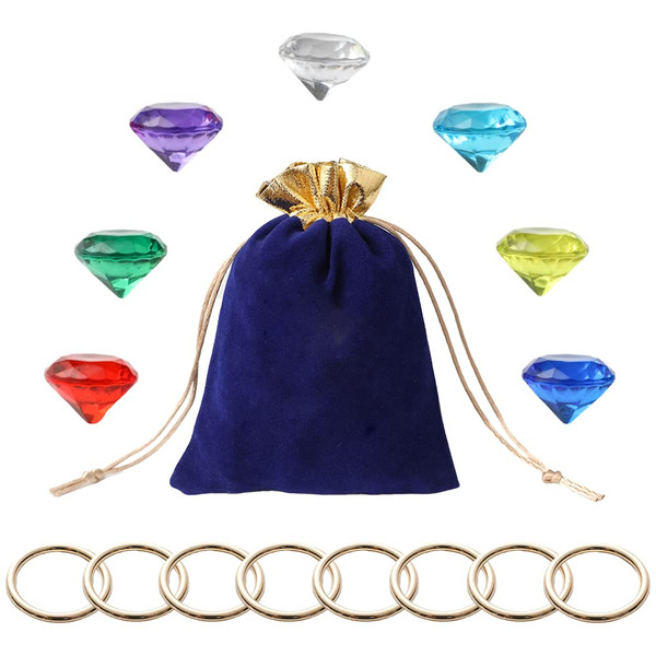 CORODER Blue Hedgehog Bag Include Acrylic Diamond Gems Gold Power Rings Birthday Party Favor Supplies Decoration For Kids Party.