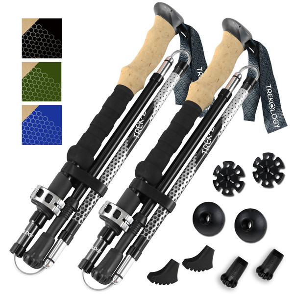 TREKOLOGY Trek-Z Collapsible Hiking & Trekking Poles - Balance Support for Seniors, Women, and Men, 2pc Per Set