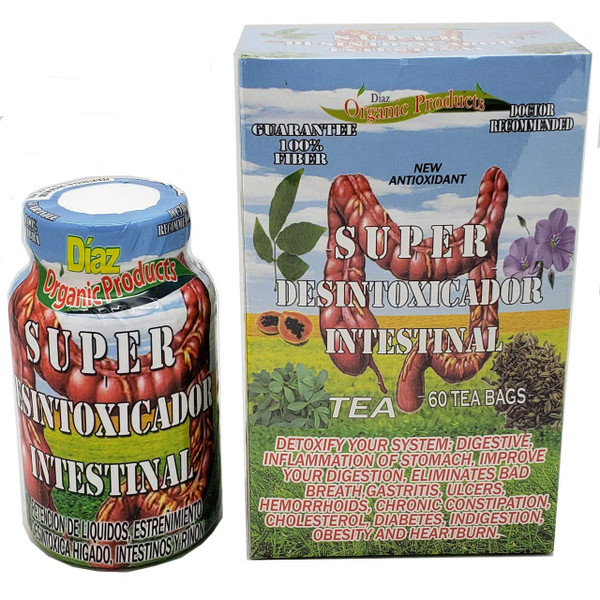 Diaz Super Desintoxicador Intestinal Kit - 60 Teabags & 90 Capsules