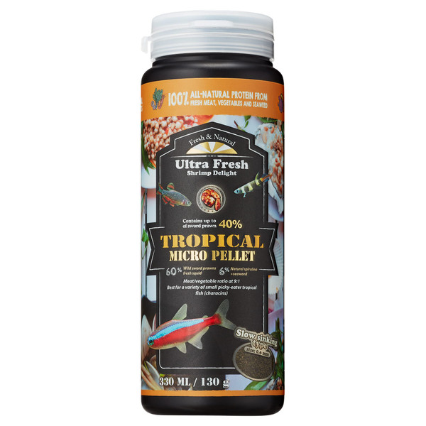 Ultra Fresh Tetra Fish Food, Slow Sinking, All Natural Ingredients, Wild Sword Prawns, Spirulina, Natural Color Enhancement, Small Granules for Small Fish, Tropical Micro Pellet 4.6 oz