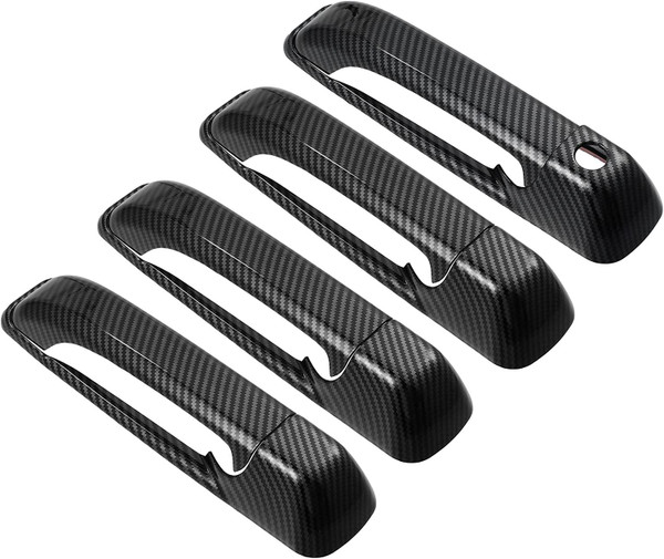 Unifizz 4pcs Carbon Fiber Door Handle Cover Exterior Side Door Handle Cover Trim Black ABS Pattern Outer Latch Handle Decoration for Ram 1500 2500 3500 2010-2018