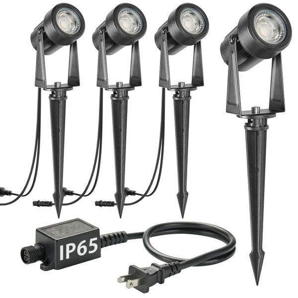 SUNTHIN Outdoor Landscape Lighting, 4 Pack Outdoor Spot Lights with Transformer for Yard, Plant, Lawn, Tree, Flags, House, Garden, Fence Use, IP65 Waterproof & Connectable