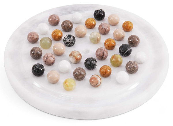 Radicaln Marble Solitaire Board Game with 42 Piece White Handmade Classic One Player Gameplay, Ideal 10 Inch Strategy Puzzle Board Games for Adults & Birthday Party