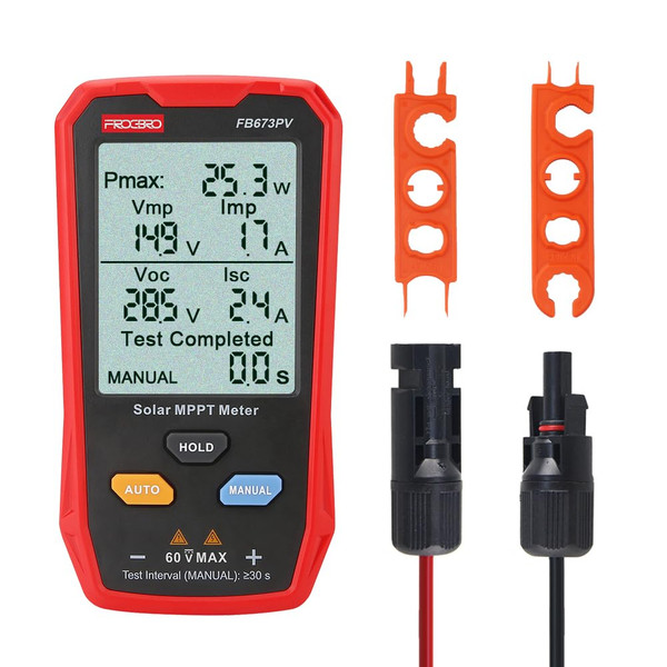 FrogBro Upgrade Solar Panel Tester Meter Photovoltaic Multimeter 800W, Solar MPPT Meter with Large Ultra Clear LCD, Smart MPPT Open Circuit Voltage Troubleshooting Utility Tool for Solar PV Testing