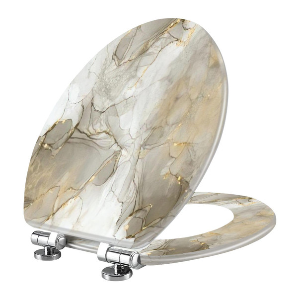 Elongated Toilet Seat liquid marble gold Resin Toilet Seat with Quietly Close Quick Release Hinges Decorative Toilet Seat with Cover Easy to Clean and Install Bathroom Decor