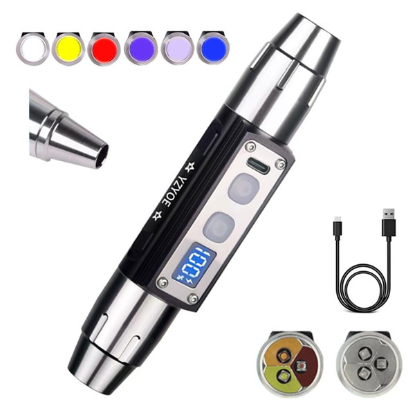 YZYOE 6LED Jade Recognition Flashlight, Outdoor Gemstone Mineral Detection Light with Charged Quantity Display, White Light, Yellow Light, Red Light, Blue Light, 395UV and 365UV UV Pens.