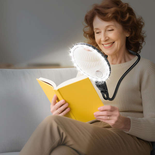 10X 30X Large Magnifying Glass with Light for Reading, Hands Free Magnifying Glass with 3 Color LED Light, Flexible Gooseneck Magnifier for Reading,Sewing,Close Work, Seniors