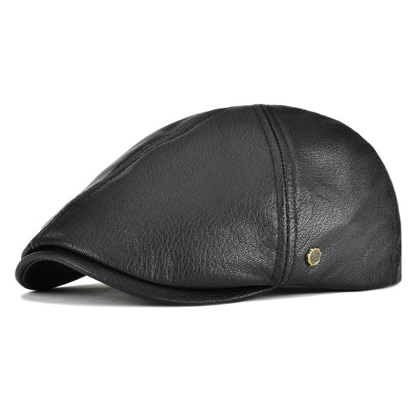 VOBOOM Leather Ivy Newsboy Caps 6 Panel Cabbie Beret Hat (7 1/2, Black)