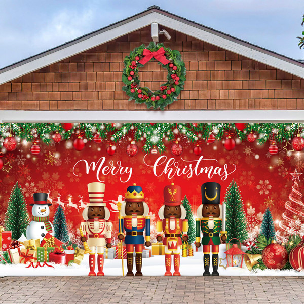 Preboun Black Nutcracker Christmas Garage Door Decoration 6 x 13 ft African American Nutcracker Door Cover Hanging Christmas Garage Banner for Xmas Winter Holiday Party Supplies