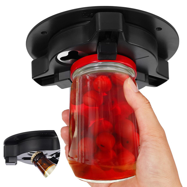 Banyaa Jar Opener Bottle Opener for Seniors with Arthritis - Under Cabinet Jar Opener for Weak Hands, Rotary Lid Opener, Easy Twist-Off Lids for Jars & Bottles, Original Kitchen Gadgets (Black)