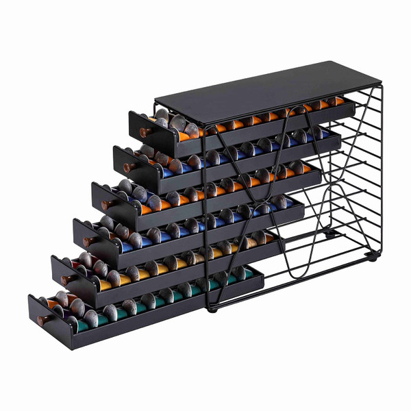 ZCDCP Coffee Pod Holder, 6 Tiers Coffee Pod Drawer for Nespresso Original Capsule Storage, 180 Capacity Pods Holder for Counter Organizer, Matte Black
