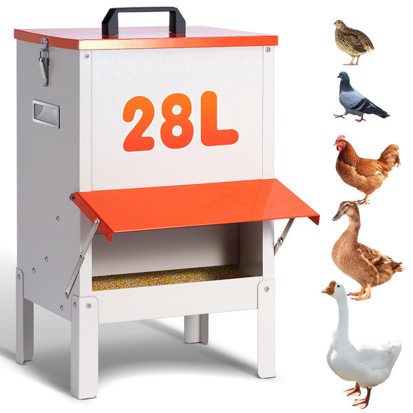 Automatic Chicken Feeders 30lb Metal Poultry Feeder no Waste Large Hanging Chicken Feeders Trough with Lid for Chickens Coop Quail Ducks Outside Galvanized Waterproof Chicken Feeder (30LB)